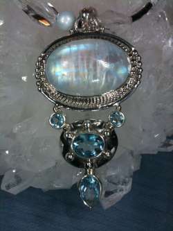 Goddess Moonstone-Blue Topaz-Faceted Quartz-Pearls