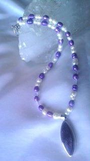 Charoite with Quartz and Pearls